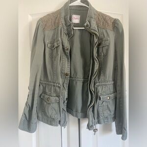 Candie's Sage Green Utility Jacket with Lace Accents